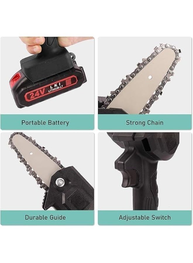 منشار كهربائي صغير 24 فولت مع بطارية قابلة لإعادة الشحن، منشار تقليم محمول خفيف الوزن لقطع فروع الأشجار والخشب مع سلسلة ومجموعة أدوات للاستخدام في المنزل والحديقة والمزرعة - Image 5